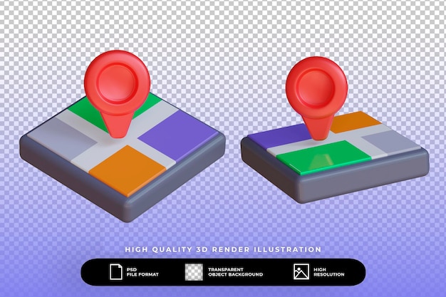 3D-Render-Karte mit Pin-Set isolierte Darstellung