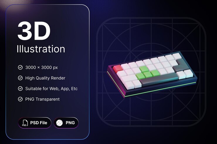 PSD 3d render keyboard gaming object para aplicaciones de diseño moderno y web