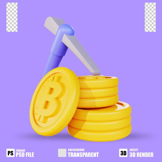 3D-Render-Kryptowährungssymbol Bitcoin-Mining 3 mit transparentem Hintergrund
