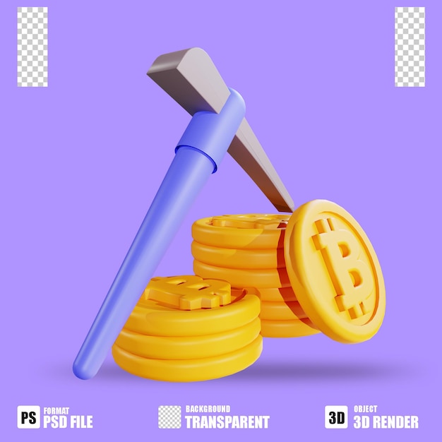 3D-Render-Kryptowährungssymbol Bitcoin-Mining mit transparentem Hintergrund