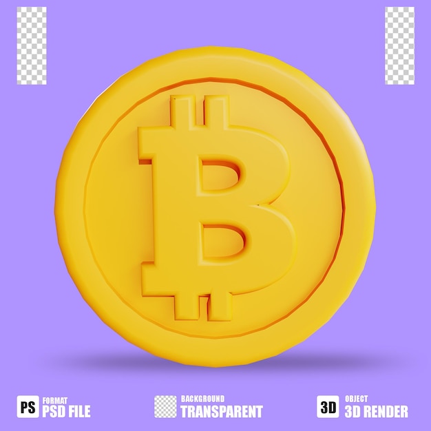 3D-Render-Kryptowährungssymbol Bitcoin mit transparentem Hintergrund