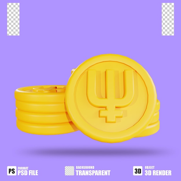 3D-Render-Kryptowährungssymbol Primecoin 2 mit transparentem Hintergrund