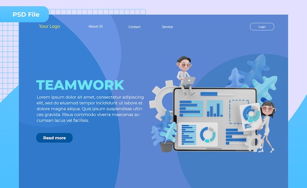 PSD 3d-render-landingpage teamwork-illustration