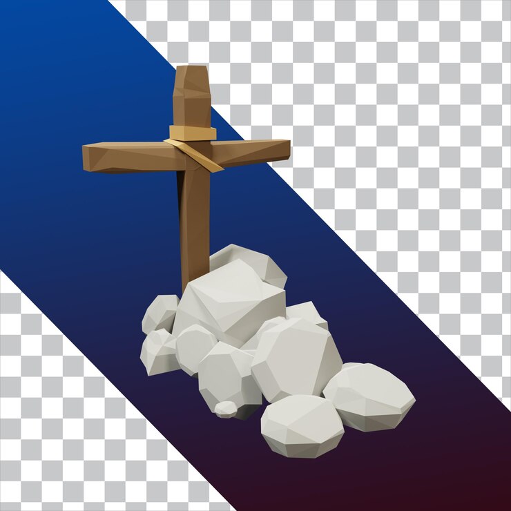 3D Render Lapide tombale in legno basso poli