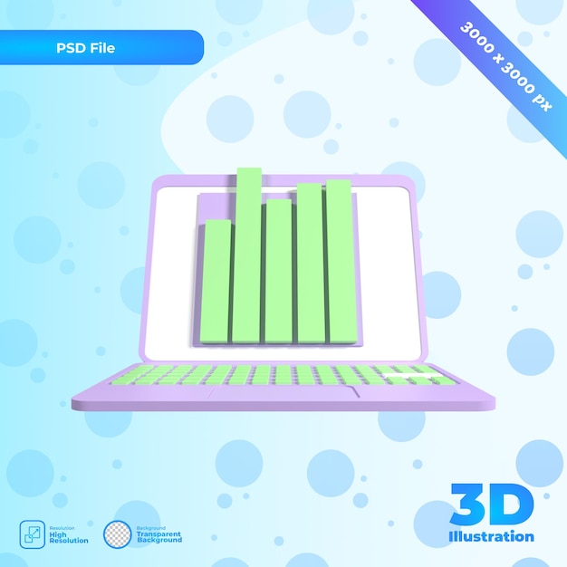 PSD 3d render laptop 3d web ilustration vista frontal