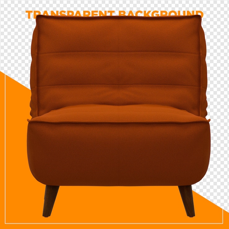 PSD 3d render laranja sofá poltrona cadeira decoração de casa com fundo transparente