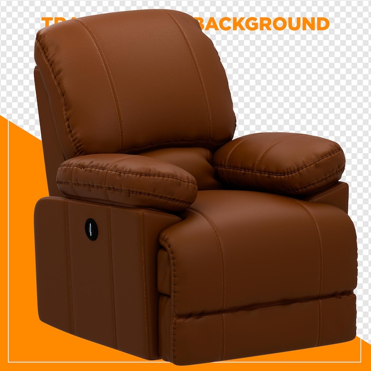 PSD 3d render leather brown sofa armchair home chair decor with transparent background