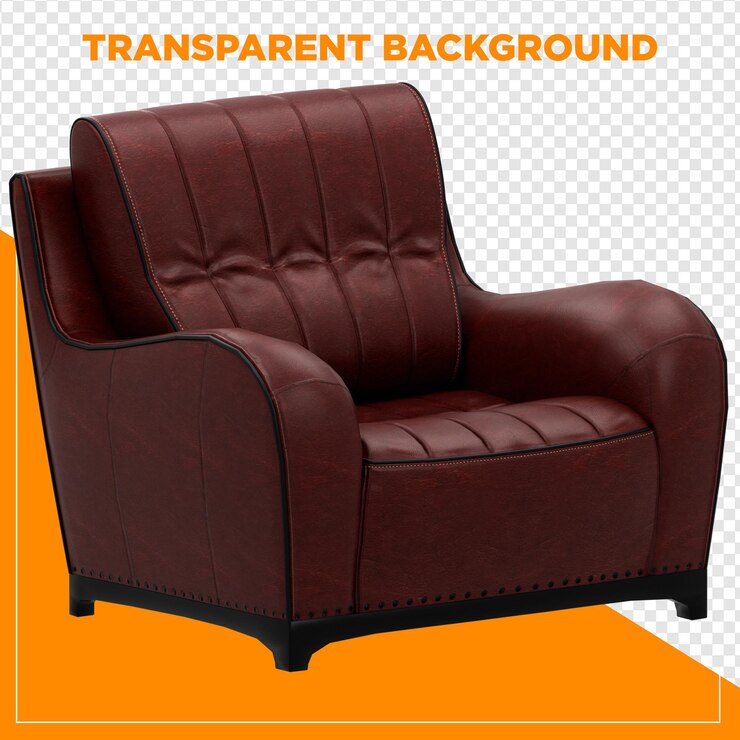 PSD 3d render leather brown sofá poltrona decoração de cadeira de casa com fundo transparente