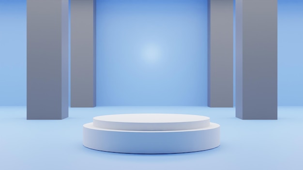 3d render leeres podium mit bällen auf blauem hintergrund