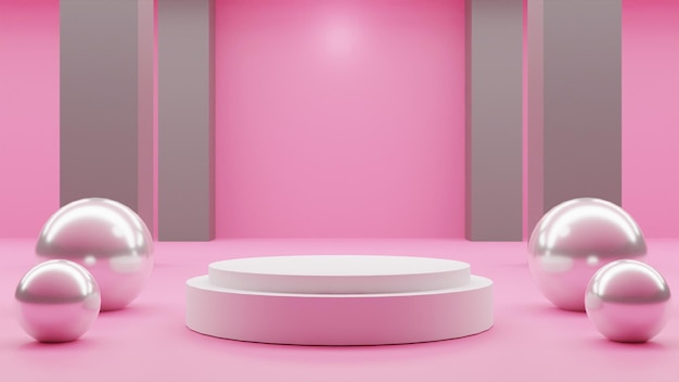 3D render leeres Podium mit Bällen auf rosa Hintergrund