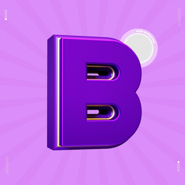 PSD 3d render letra b fuente púrpura