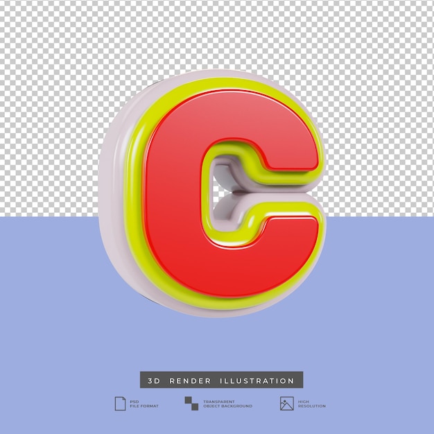 3d render letra c efecto de texto