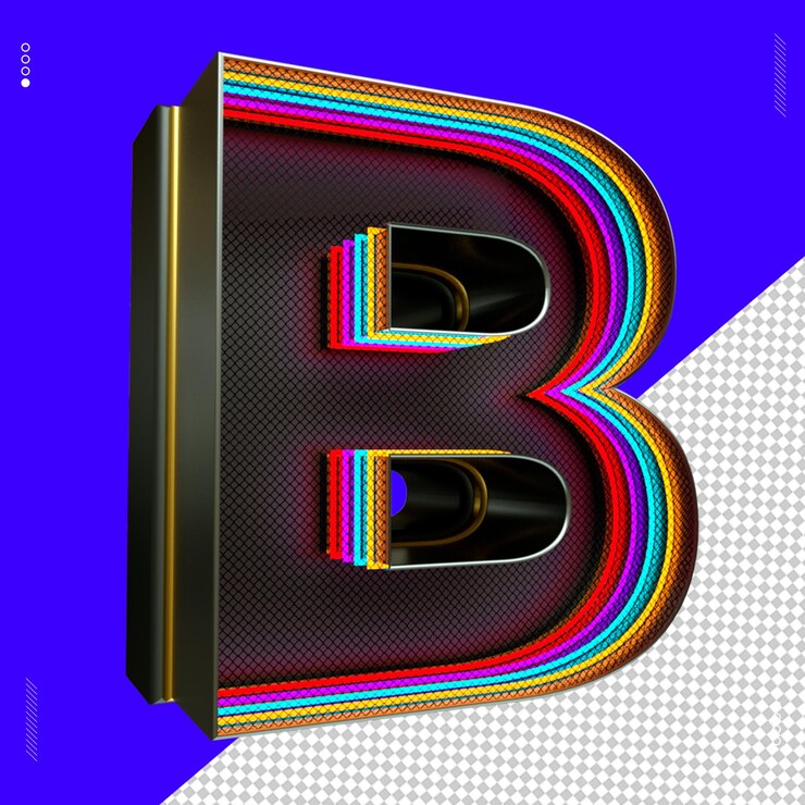 PSD 3d render letra d fuente luz de neón