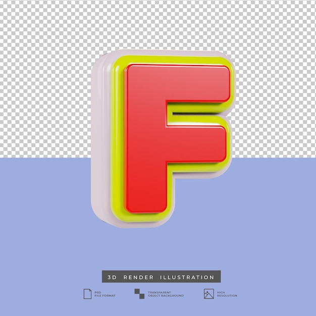 3d render letra f efecto de texto multicolor