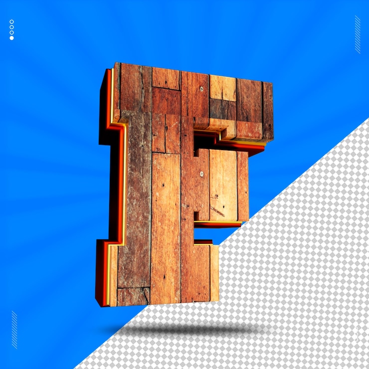 PSD 3d render letra f fuente madera
