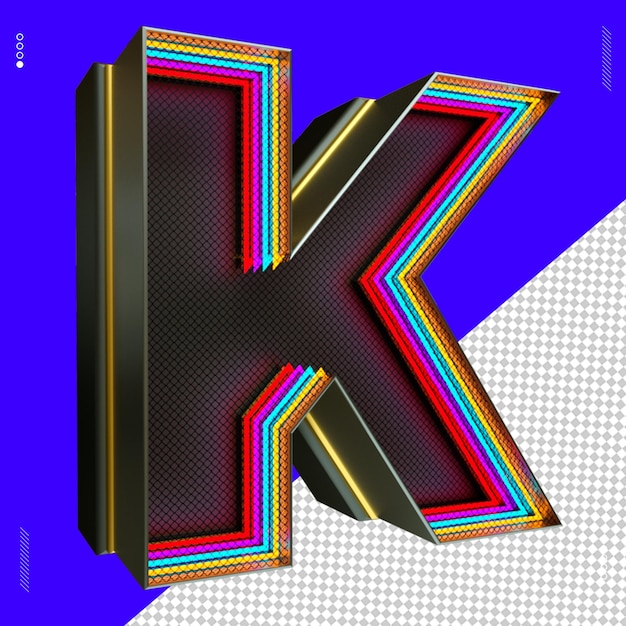 3d render letra fuente luz de neón