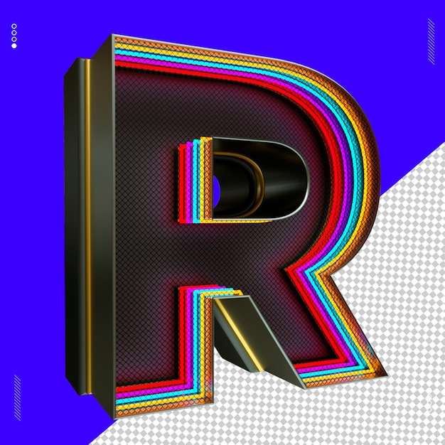 3d render letra fuente luz de neón