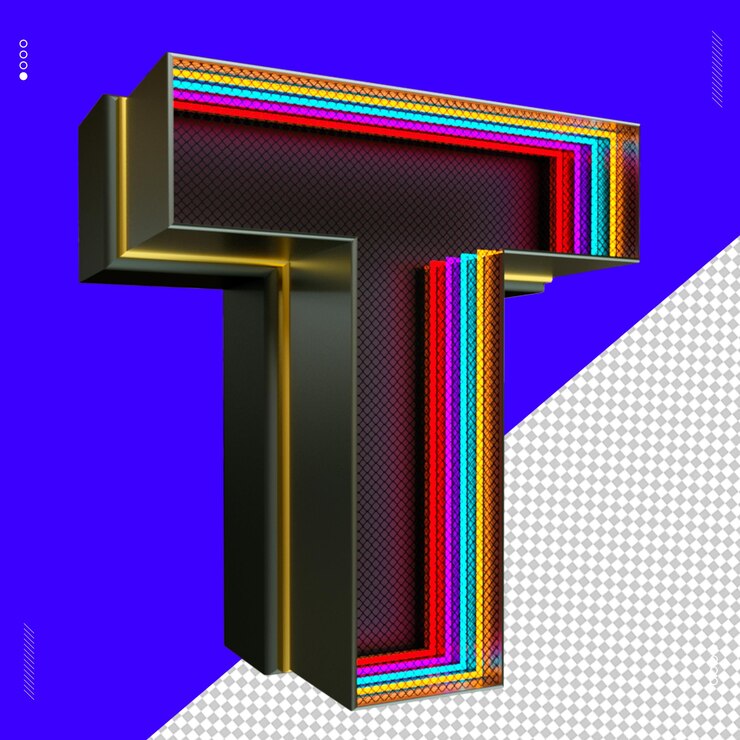 PSD 3d render letra fuente luz de neón