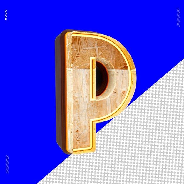 3d render letra fuente madera luz P