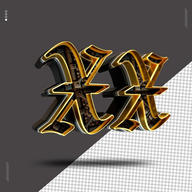 3d render letra fuente oro medieval
