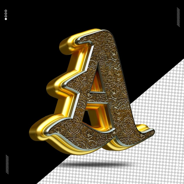 PSD 3d render letra fuente oro medieval