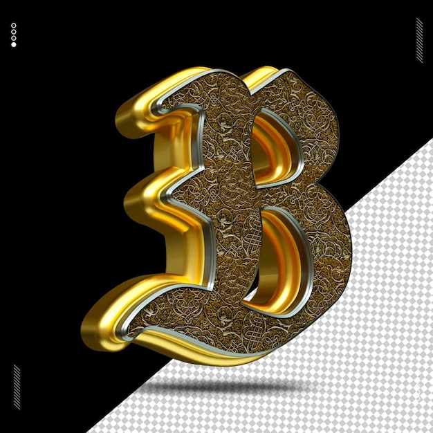 PSD 3d render letra fuente oro medieval