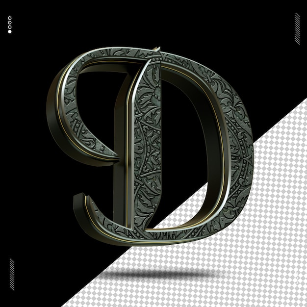 PSD 3d render letra fuente oro medieval