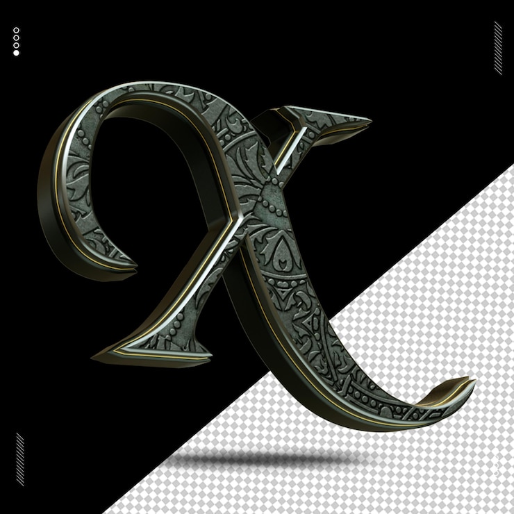 PSD 3d render letra fuente oro medieval
