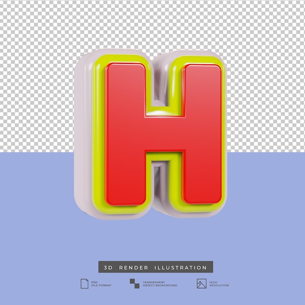 3d render letra h efeito de texto multicolor