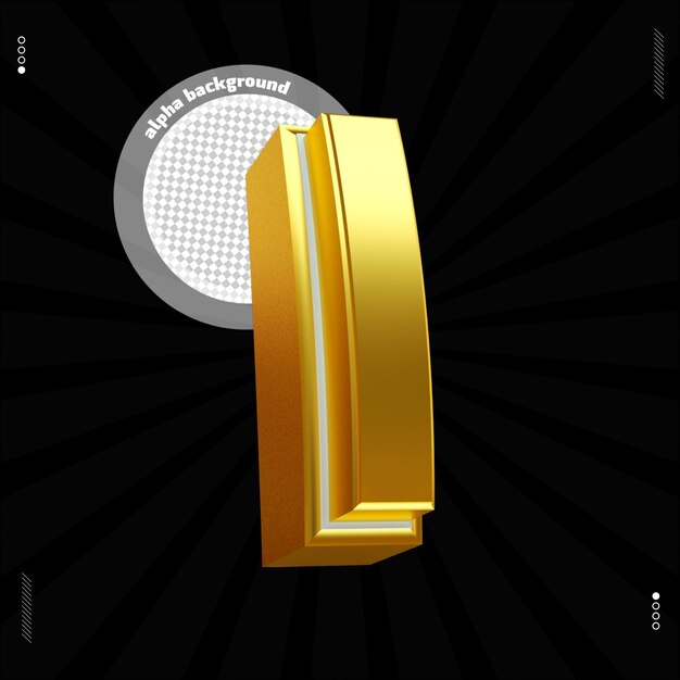 3d render letra i fuente mayúscula oro