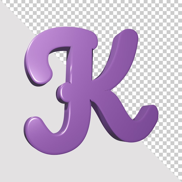 PSD 3d render letra k do alfabeto roxo isolada