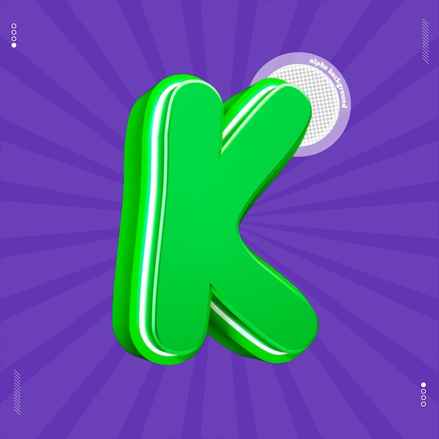 3d render letra k fuente verde