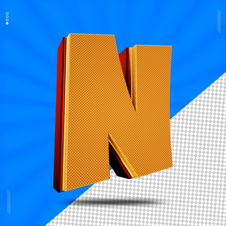PSD 3d render letra n fuente oblea