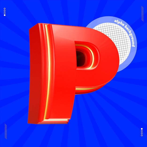 3d render letra p fuente mayúscula rojo