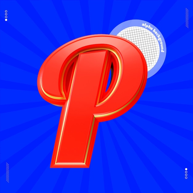 3d render letra p fuente mayúscula rojo