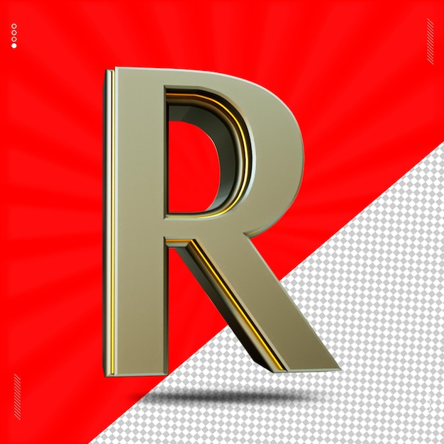 3d render letra r fuente mayúscula acero