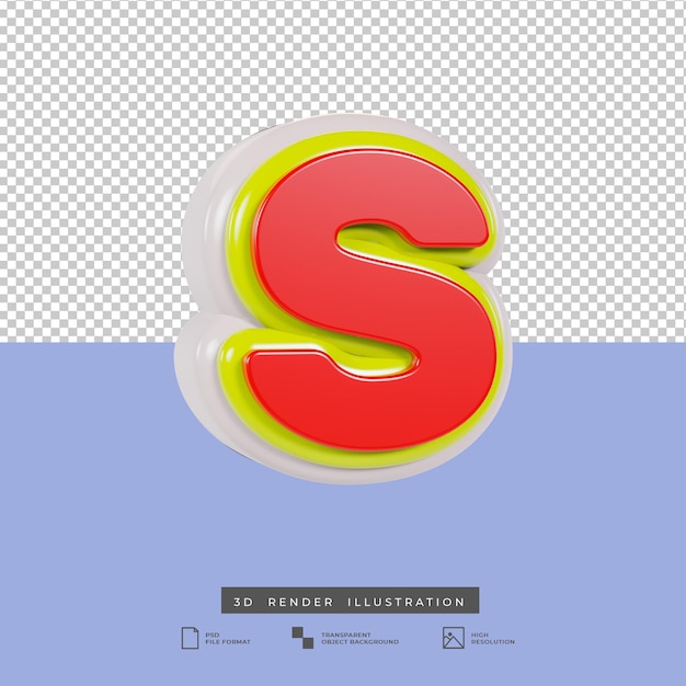 PSD 3d render letra s efecto de texto multicolor