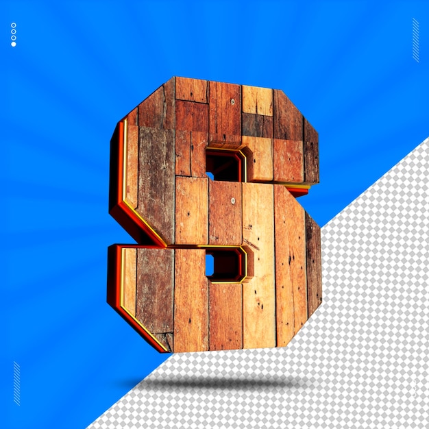 3d render letra s fuente madera