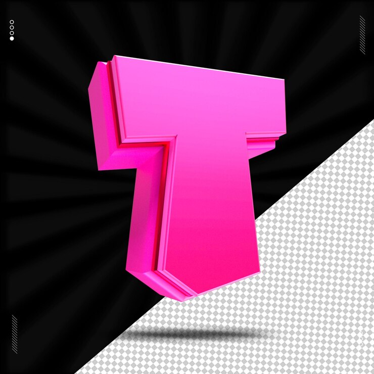PSD 3d render letra t fuente rosa