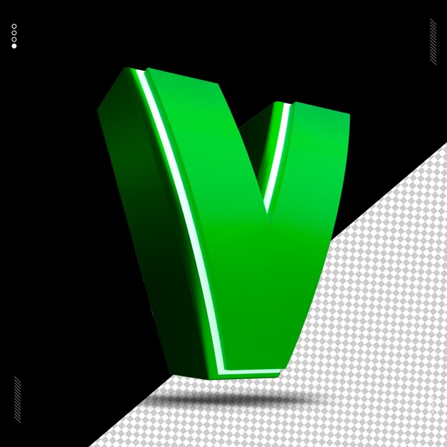 PSD 3d render letra v fonte verde