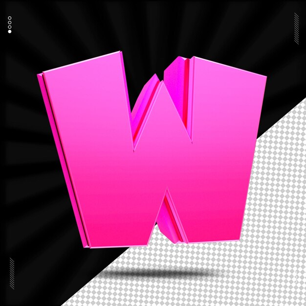 3d render letra w fuente rosa