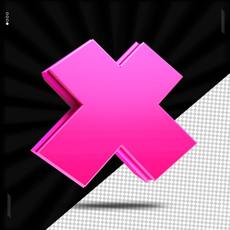 PSD 3d render letra x fuente rosa