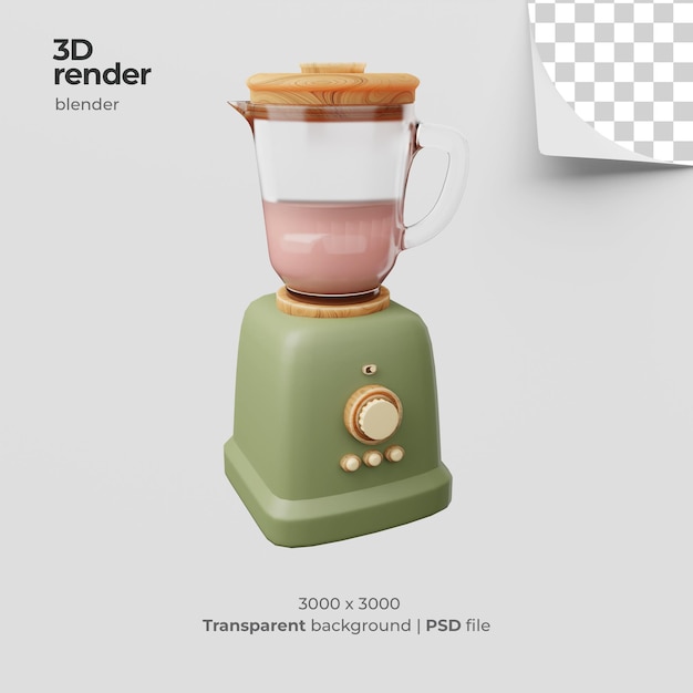 PSD 3d render licuadora verde pastel con fondo transparente