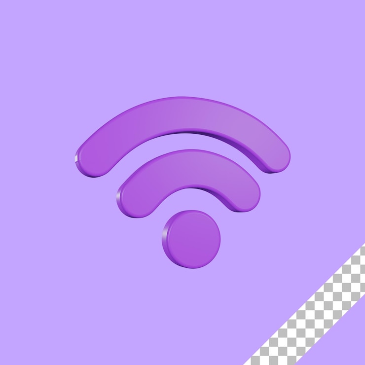 PSD 3d-render-lila wifi-symbol mit transparentem hintergrund