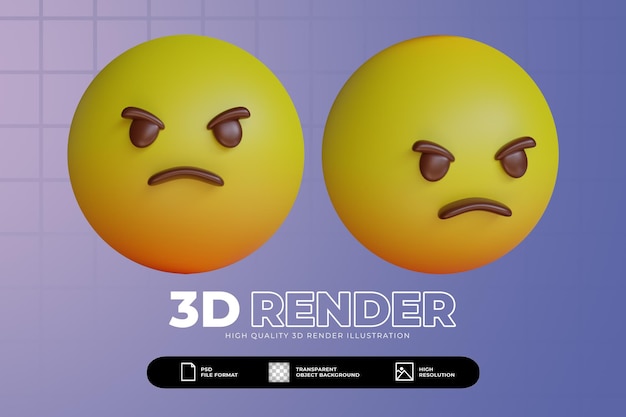 PSD 3d render lindo conjunto de emoji enojado