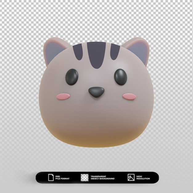 3d render lindo gato gris cara minimalista ilustración