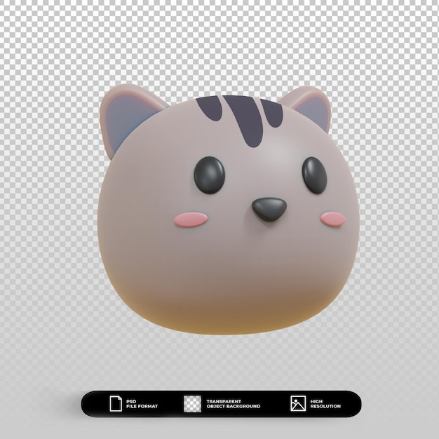 3d render lindo gato gris cara minimalista ilustración