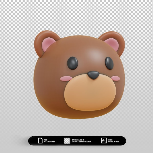 3d render lindo oso cara minimalista ilustración