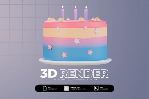3d render lindo pastel de cumpleaños de color pastel