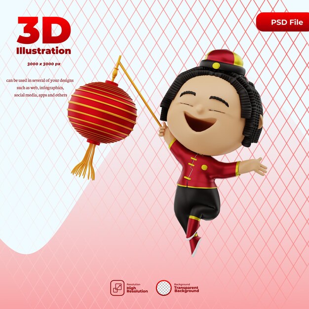 PSD 3d render lindo personaje año nuevo chino ilustración